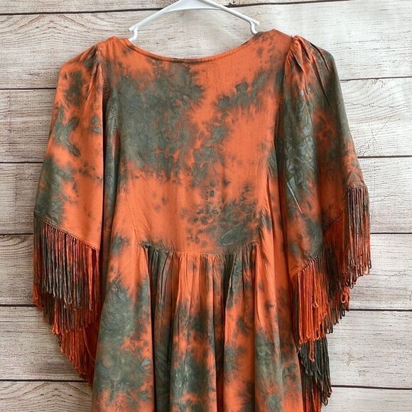 VINTAGE JUST CRUISING TIE DYE FRINGE TOP IN ORANGE - Picture 8 of 9